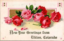 Elkton CO New Year Greetings Pink Red Roses Gold Embossed c1910 postcard DP4 picture