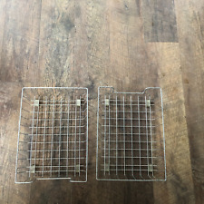 2 Vintage Large Wire Metal Desk Office In & Out Box Baskets for Letters Papers picture