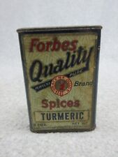 1912 FORBES Turmeric 2 Ounce SPICE TiN, Cardboard Label EXCELLENT  St Louis Mo picture