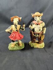 Pair Lot 2 Ganz Cowtown Cowlamity Jane & Buffalo Bull Cow Figurines Chaps Cowboy picture