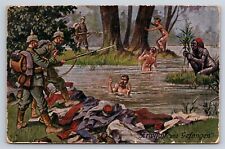 German Postcard WWI Caught Captured Bathing Soldiers a/s Arthur Thiele AT15 picture