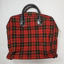 Vintage 1960s Aladdin Red Plaid Picnic Case Lunch Tartan Bag Brass Feet **read** picture