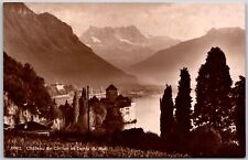 Chateau de Chillon et Dents du Midi Switzerland Mountains In Distance Postcard picture