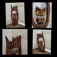 Witco Cryptomeria Carved VTG Wooden OWL Wall Art Boho Decor Tack Felt Eyes picture