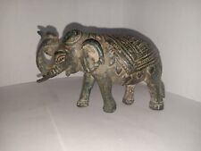 Antique Metal with Green Tarnish Small Elephant Figurine India Copper Brass  picture