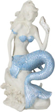 Ebros Gift Nautical Ocean Goddess Pretty Mermaid with Blue Tail Holding Conch 8