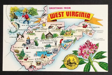 Greetings from West Virginia Large Letter State Map Tichnor UNP Postcard c1960s picture