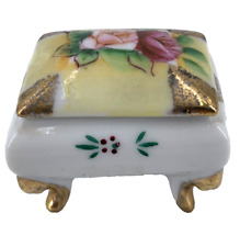 Trinket Box Footed Porcelain Hand Painted Roses 1.75