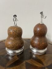 Set of 2  Peruvian Carved Gourds By Ilaria Silver picture