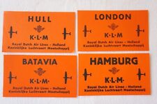 KLM Royal Dutch Air Lines Airline Luggage Label x4 Hull London Batavia Hamburg picture