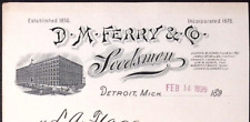 1899 D.M. Ferry & Co Seedsmen DETROIT MI Illustrated Seed Order Billhead picture