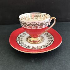 Anthropologie Grace Tea Coffee Cup and Saucer Red White with Gold Trim picture