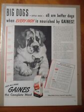 1944 GAINES Dog Meal - SAINT BERNARD & CHIHUAHUA Puppy Dogs VINTAGE AD picture