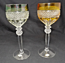 2 Echt Bleikristall Hand Cut Diamond Pattern 1 Green & 1 Orange Wine Goblets 8