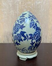Blue Large Asian Chinoiserie Porcelain Decorative Egg with Stand picture