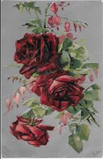 C. Klein a/s Bleeding Hearts & Roses Postcard Emb Catherine klein Flowers 1907 picture