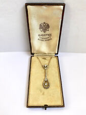 Antique Imperial Russian Faberge 14k 56 Gold Natural Diamond Pendant Necklace Y picture
