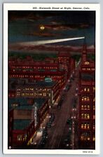 Colorado Postcard Sixteenth 16th Street at Night Denver Linen Vintage UNP picture