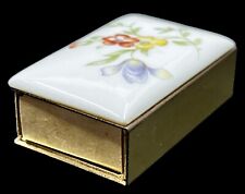 Vintage Rochard Matchbox Holder Limoges France Porcelain Hand Painted Flowers picture
