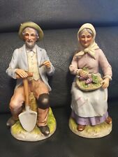 Vtg Homco Old Couple Grapes Shovel #1433 Farmers Figurines Porcelain picture