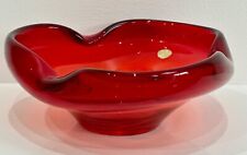 Retro Scandinavian Red Art Glass Candle/Bowl, Made In Sweden Elme Glasbruk? picture