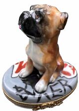 Peint Main Limoges France Boxer Dog Porcelain Hand Painted Trinket Box, Signed picture
