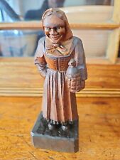 Carved Wooden Figurine Peasant Woman Holding Her Chicken Made in Italy Anri picture