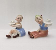 Vintage German Porcelain Candleholders Handpainted Boy Girl Figurines Germany picture