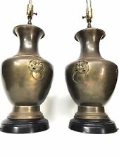 2 ANCIENT CHINA LAMPS Foo Dog GINGER JAR Lion Rings Brass Pair Vintage WILDWOOD picture
