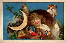 1880s-90s  Woolson Spice Co. Christmas greeting Lion Coffee Large Trade Card picture