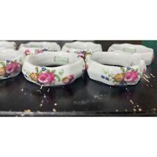 Vintage Staffordshire Fine Bone China Napkin Rings Floral Set Of 7 White picture