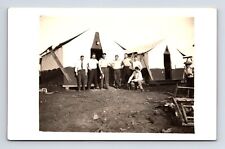 RPPC Men at Two Large Tents Boy in Hat Unknown Real Photo Postcard picture