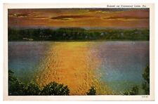 Vintage Sunset on Lake Conneaut Lake PA Postcard Linen Unposted picture