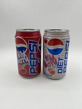 Pair Of Vintage PEPSI WILD CHERRY Diet Empty Unopened Cans W/ Stripes RARE picture