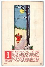 1913 Christmas Santa Claus In Winter House Moon Scene Iowa Falls IA Postcard picture