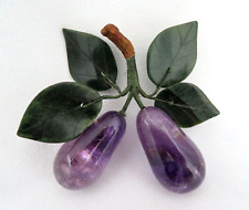 Vintage Chinese Purple Amethyst Gemstone Eggplant Vegetable & Leaves Sculpture picture