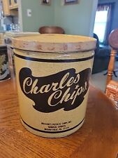Vintage Charles Chips Extra Large Empty 64 Oz 4 Pound Waffle Chip Metal Tin Can picture