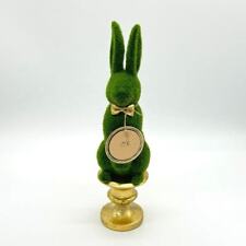 Rabbit Hill Farm Green Moss Bunny on Gold Pedestal 14” Spring Easter Decor New   picture