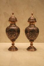 Antique luxury copper pair vase Qajar handmade engraved qalam zani picture