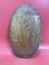 Antique Folk Art Pyrography Native American Indian Chief Head Dress Wall Plaque picture