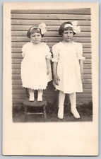 RPPC Postcard~ Two Unhappy Young Girls In White Dresses With Large Bows picture