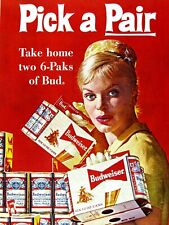 1961 Budweiser Pick A Pair Take Home 6 Packs Of Bud Original Print Ad 8.5 x 11