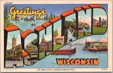 ASHLAND, Wisconsin Large Letter LINEN Postcard 