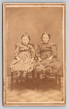 Original Old Vintage Antique CDV Photo Picture Young Ladies Girls Dresses Chairs picture