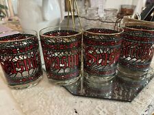 4 Vintage Houze Seasons Greetings Good Rim Bar Tumblers Stained Glasses  picture
