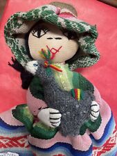 Handmade Peruvian Doll Dressed in Authentic Material Child Holding Toy Peru picture