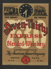 SEVEN-THIRTY EXPRESS BLENDED WHISKEY 1 Quart ANTIQUE BOTTLE LABEL - UNUSED picture
