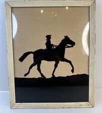 Vintage Reverse Painted Silhouette Picture Horse And Rider 9x11 Inches picture