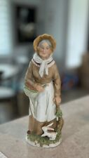 Vintage HOMCO Porcelain Figurine 1409 ~ Old Farmer Woman w/Apple Basket & Rabbit picture