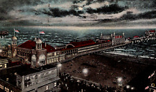 C. 1920 Night Scene of Steel Pier & Boardwalk Atlantic City NJ Postcard Ocean  picture